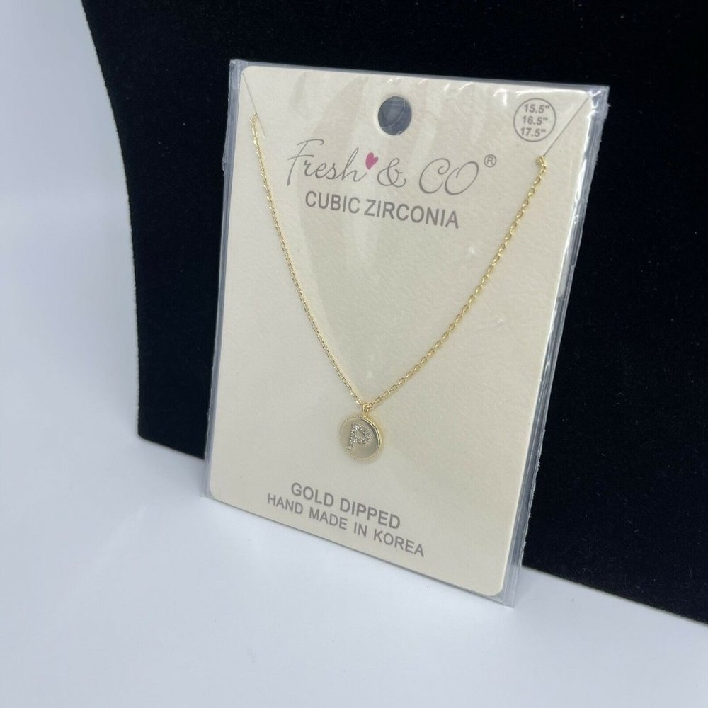 Gold Initial P Necklace Coin Disc Round Twist